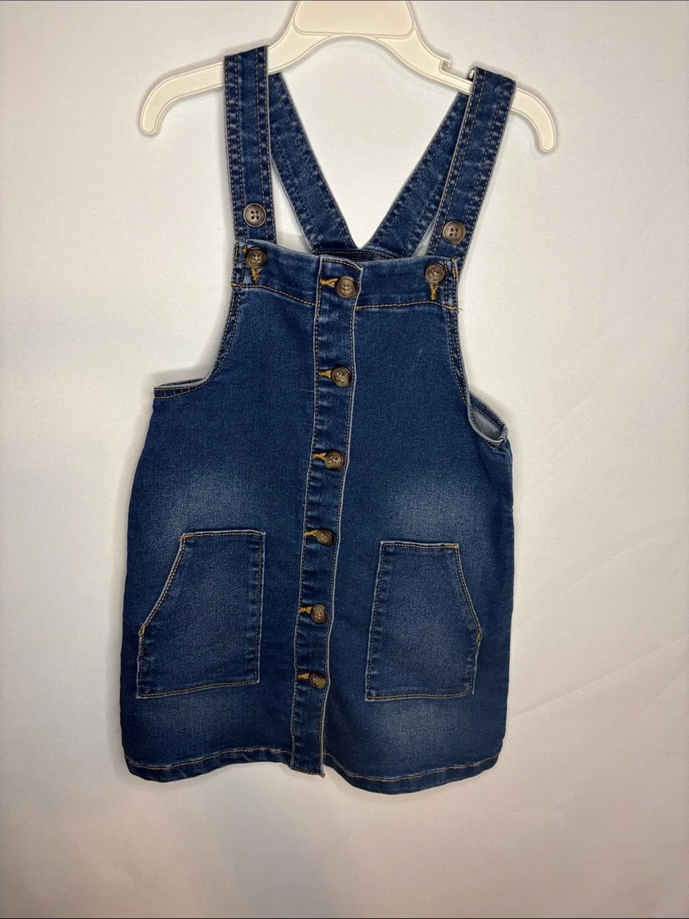 wonder nation Dark Blue Denim Pinafore Dress for Kids-5T